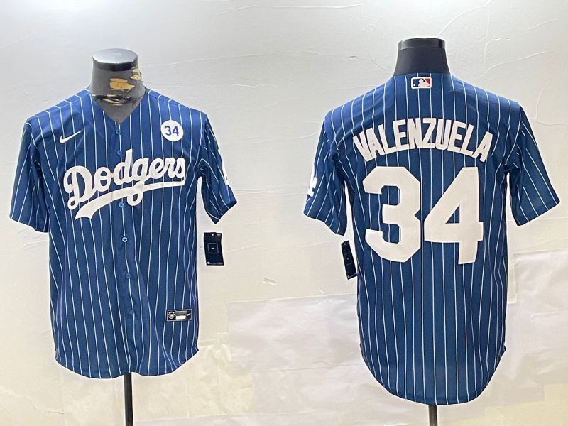 Men Los Angeles Dodgers #34 Valenzuela Blue Stripe Game 2024 Nike MLB Jersey style 11201->los angeles dodgers->MLB Jersey